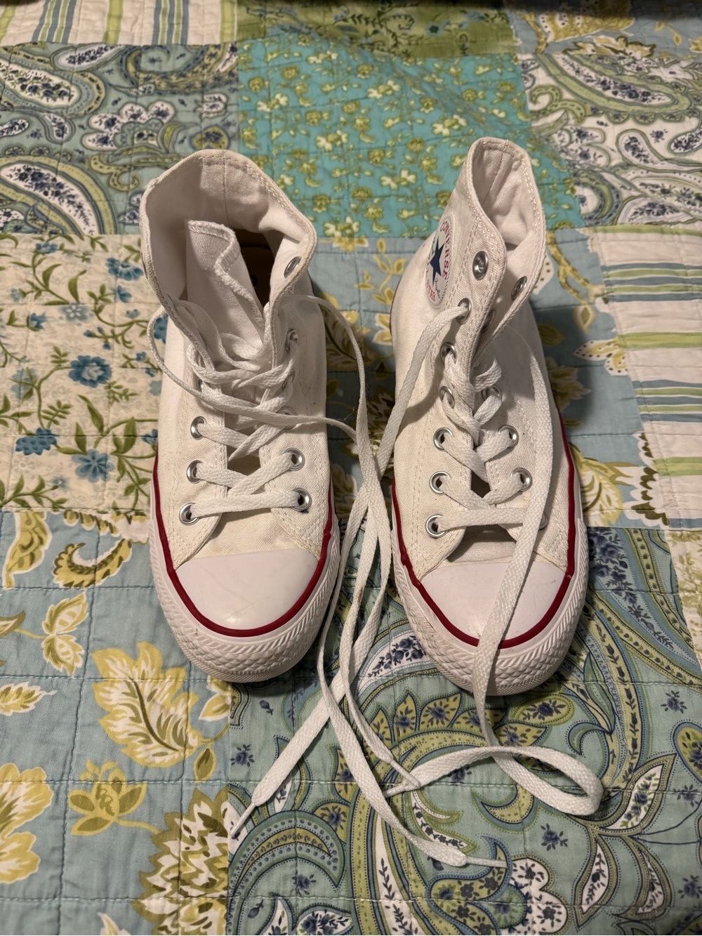 Converse White High-Top Sneakers with Red Trim